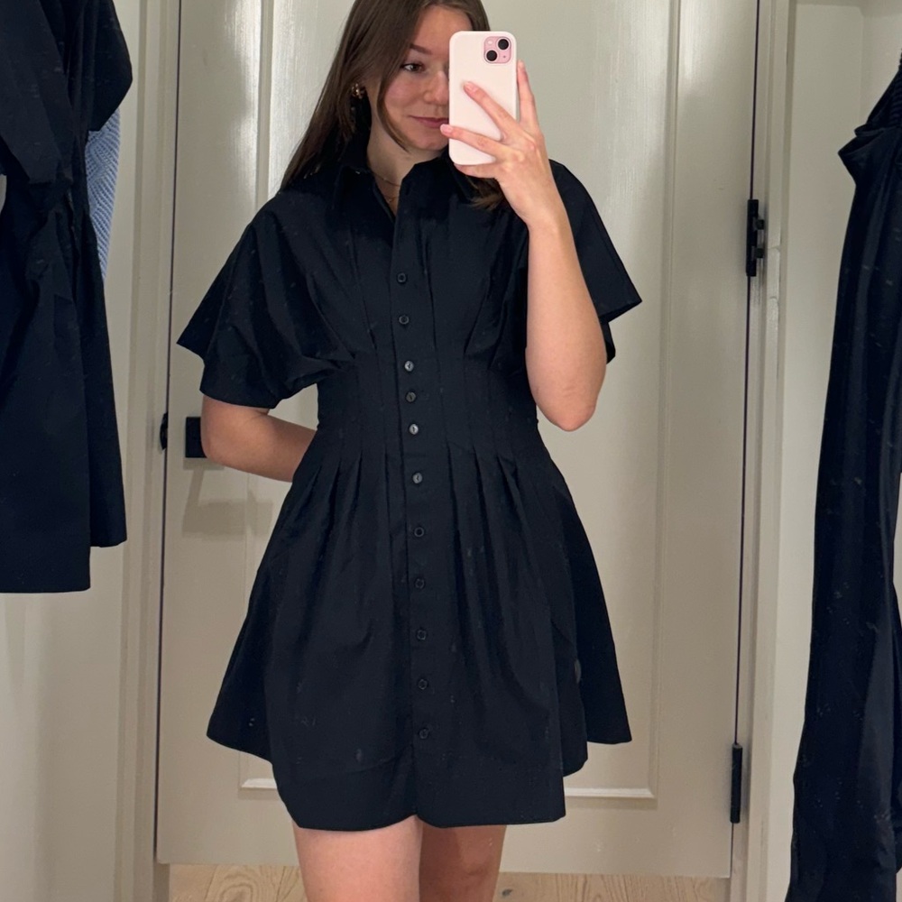 Black Exquise Tobie Mini Button-Up Shirt Dress